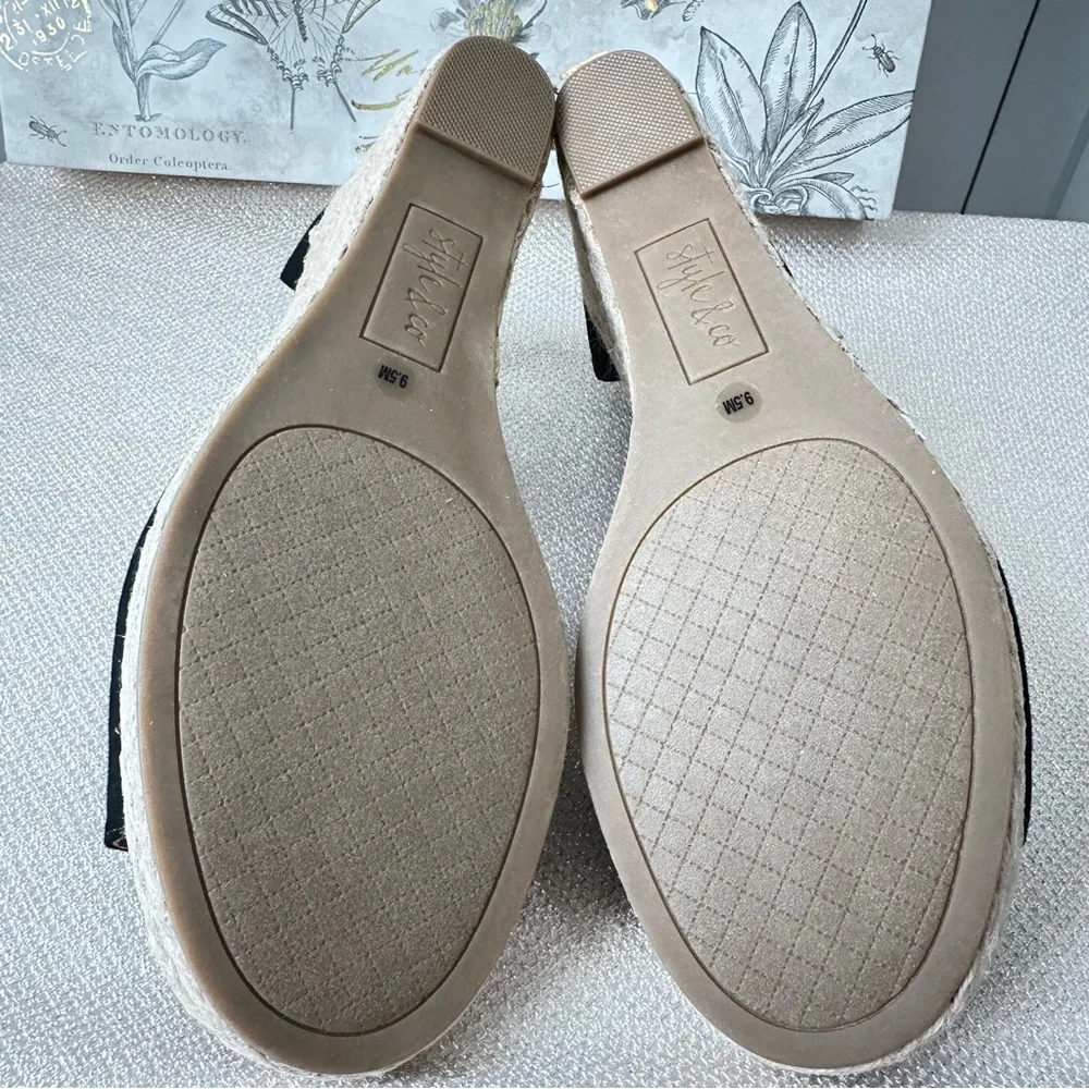 Style & Co. Seleeney Black and Tan Wedge Espadrilles Size 9.5